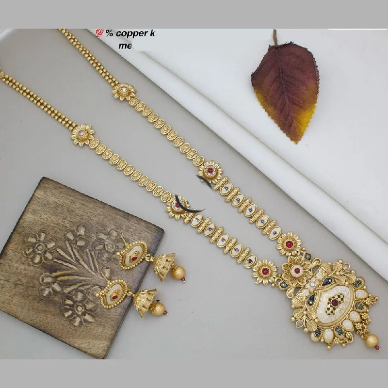 Gemstone Pendant Necklace-Manisha Jewellery Gold Plated Pota Stone Long Necklace Set