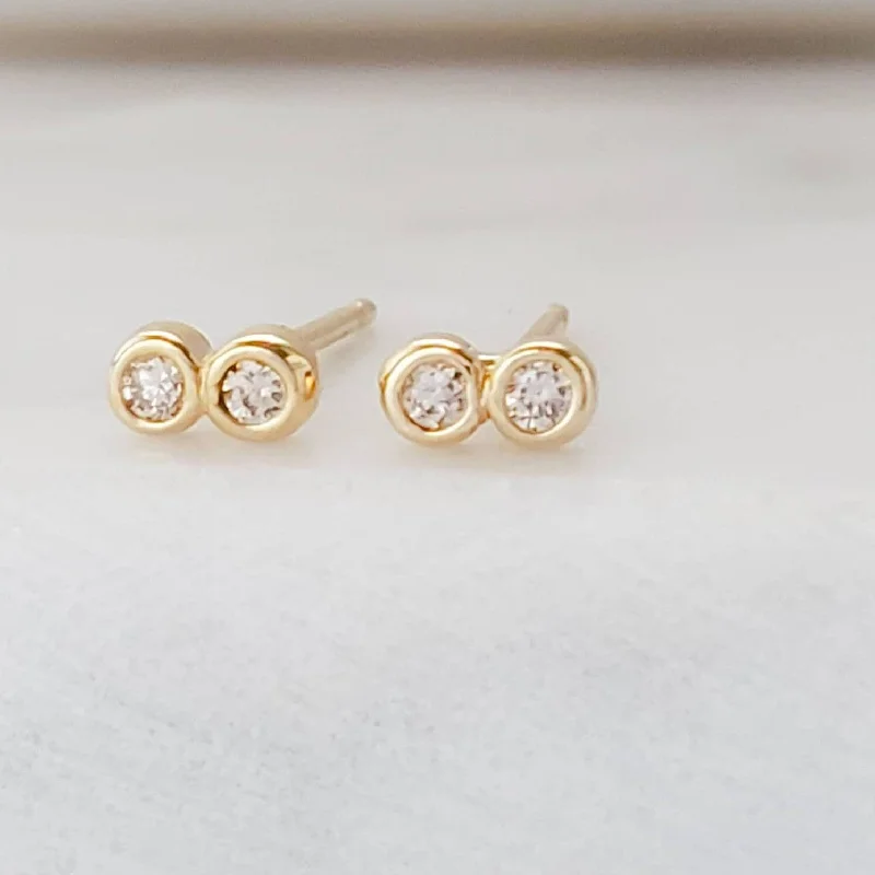 Bohemian Drop Earrings-Delicate Double Diamond Infinity Studs in 14k Gold • Pair of Dainty Genuine Diamond Earrings • Tiny Studs • Fine Jewelry • Anniversary Gift