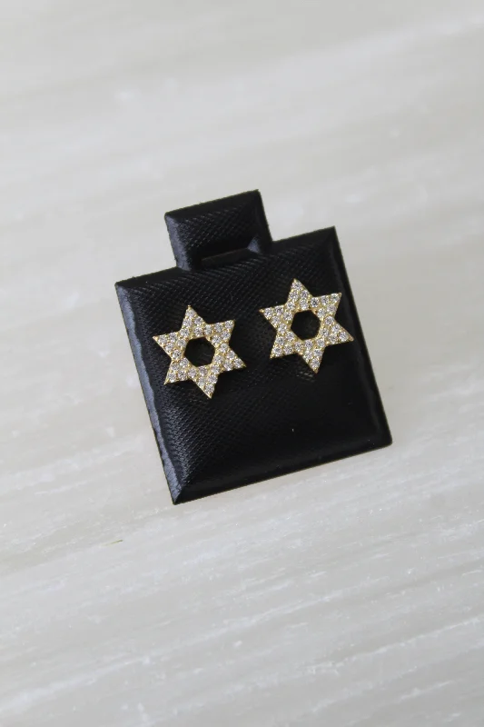 Cuff Style Earrings-CZ Star of David Stud Earrings