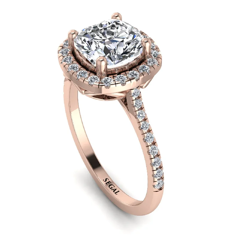 Gold Wedding Band Set-Gorgeous Cushion Cut Diamond Pave Engagement Ring With Hidden Stone - Kira No. 2