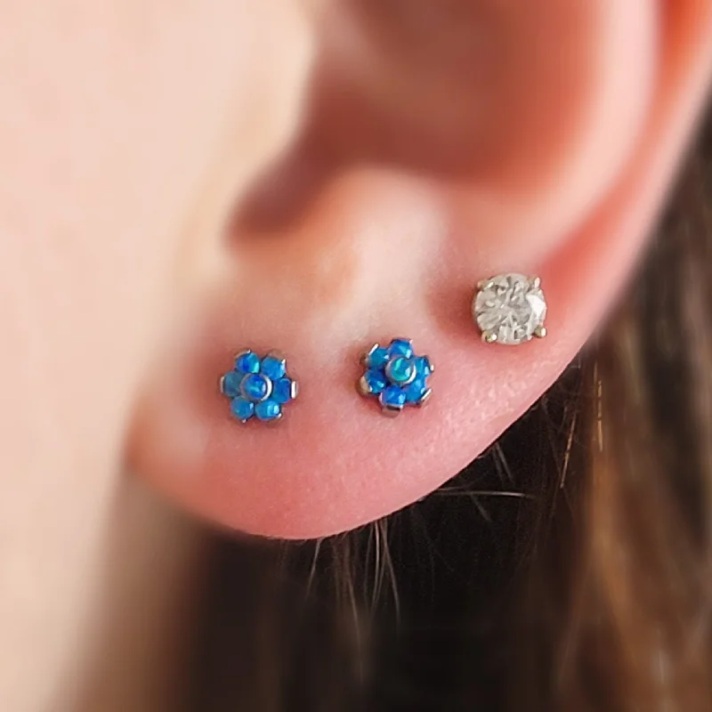 Custom Design Earrings-Dainty Opal Flower Flat Back Studs