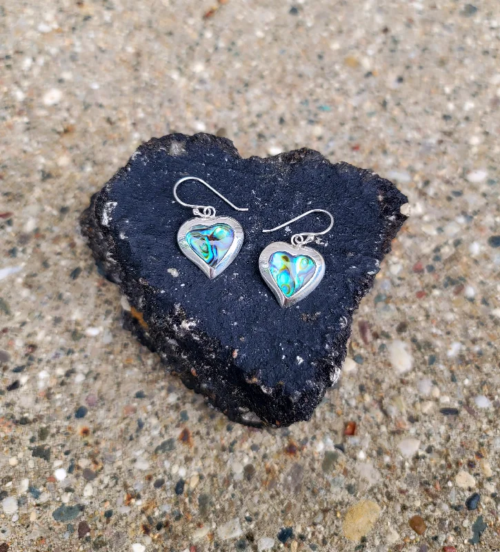 Heart Shaped Earrings-Abalone & Sterling Heart Earrings