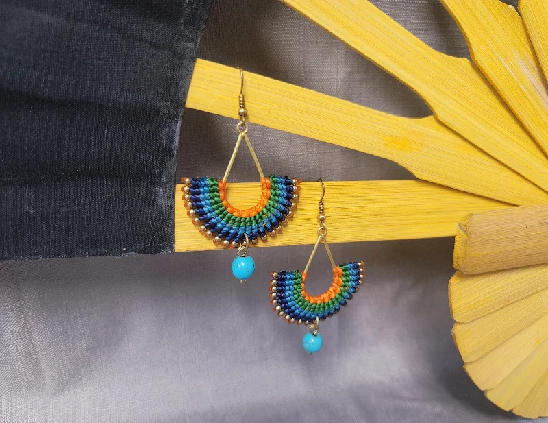 Modern Geometric Earrings-Teal Fan Earrings