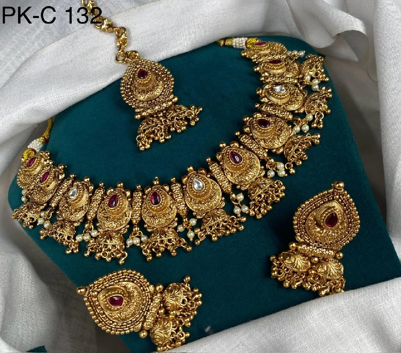 Elegant Pearl Necklace-Royal Kundan Jewellery Gold Plated Kundan Stone And Pearls Necklace Set