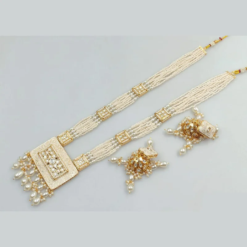 Silver Coin Necklace-Rani Sati Jewels Gold Plated Kundan Stone And Pearls Long Necklace Set