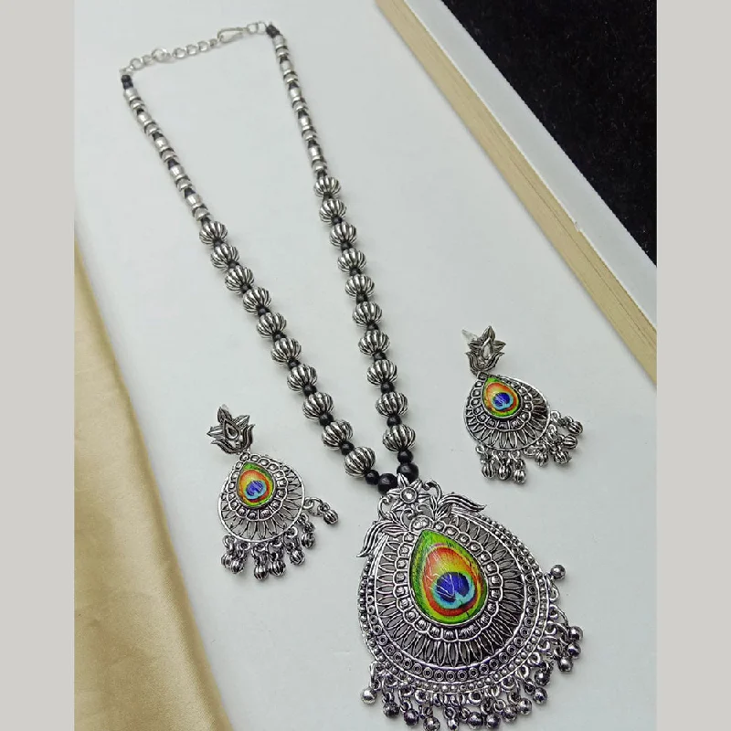 Blue Sapphire Necklace-SP Jewellery Oxidised Plated Necklace Set