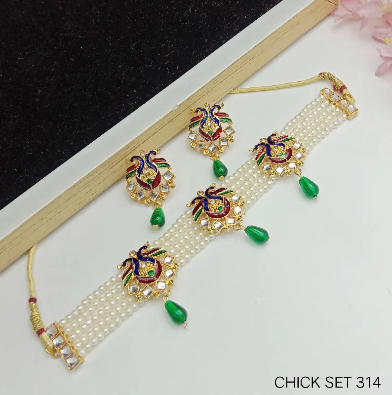 Simple Chain Necklace-SP Jewellery Gold Plated Pearls Meenakari Choker Necklace Set