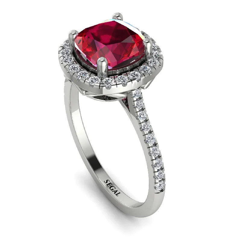 Men's Wedding Ring Set-Gorgeous Cushion Cut Ruby Pave Engagement Ring With Hidden Stone - Kira No. 12