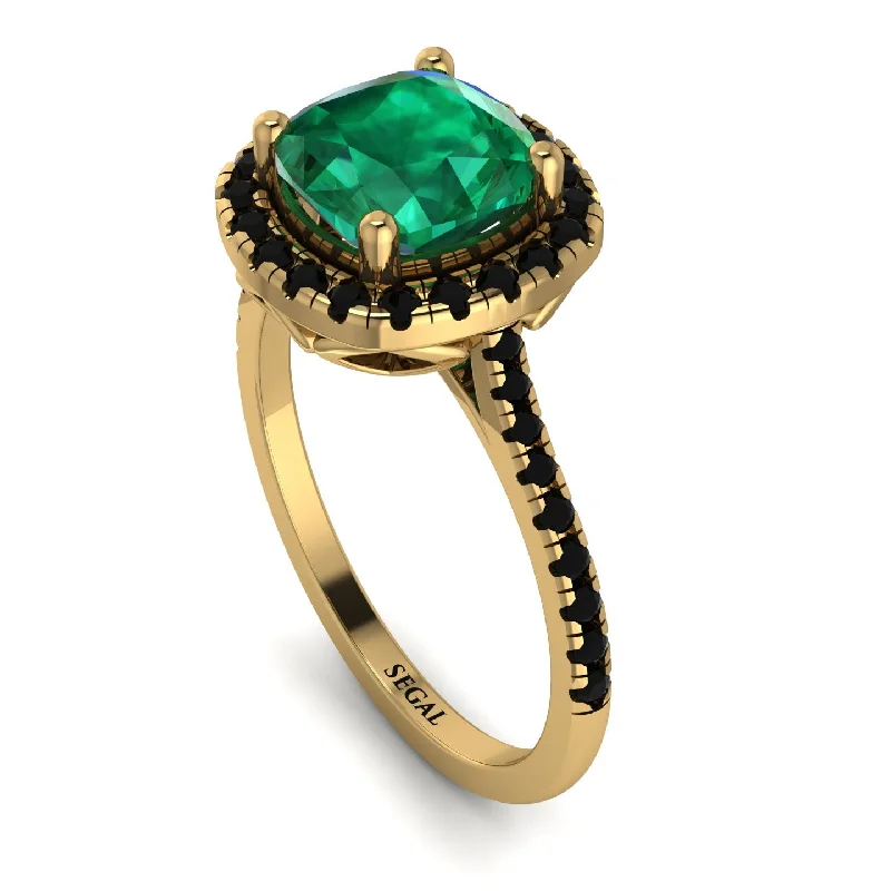 Diamond Solitaire Ring-Gorgeous Cushion Cut Emerald Pave Engagement Ring With Hidden Stone - Kira No. 34