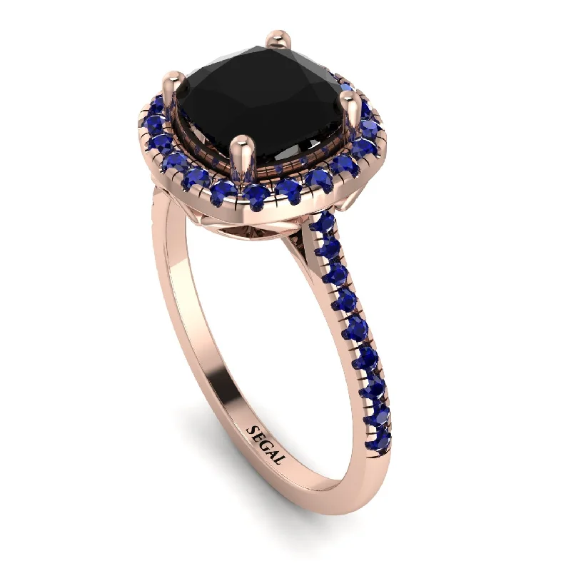 Cute Animal Rings-Gorgeous Cushion Cut Black Diamond Pave Engagement Ring With Hidden Stone - Kira No. 68