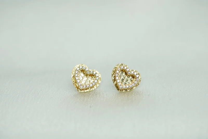 Dainty Silver Earrings-14k Shiny Hearts Stud Earrings