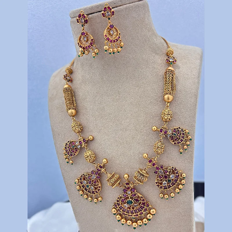 Classy Silver Necklace-Jewel Addiction Gold Plated Pota Stone Long Necklace Set