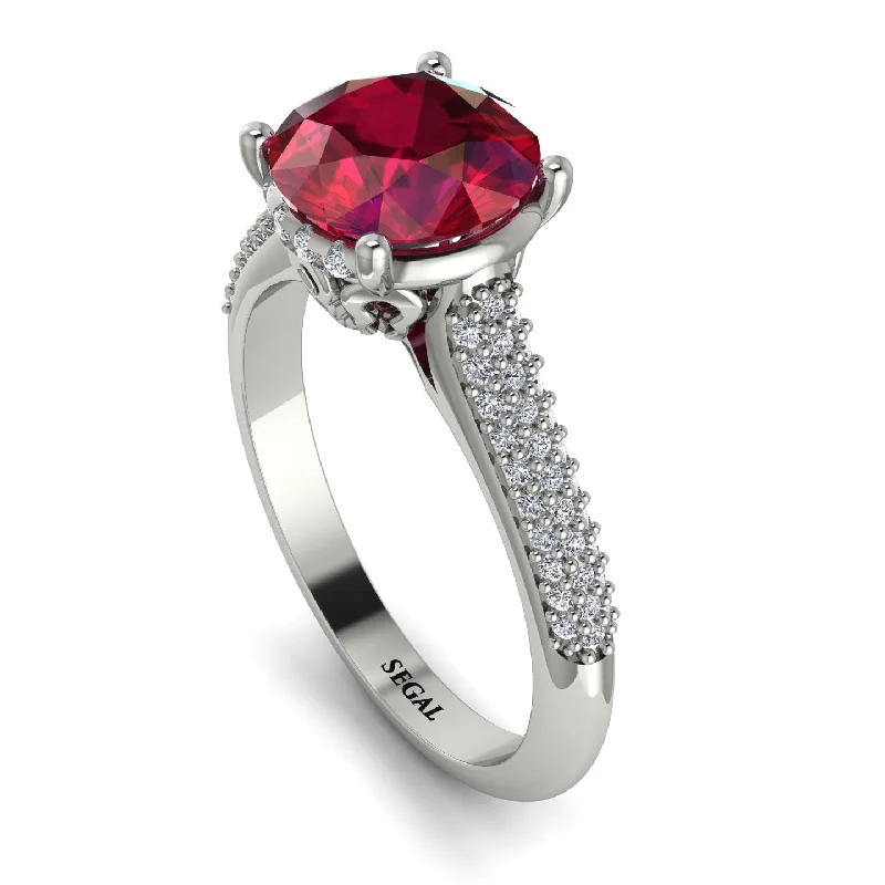 Wedding Engagement Ring Set-Luxury Pave Round Cut Ruby Engagement Ring With Hidden Stone - Miracle No. 12