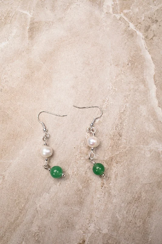 Silver Hoop Earrings-Jade and Pearl Earrings