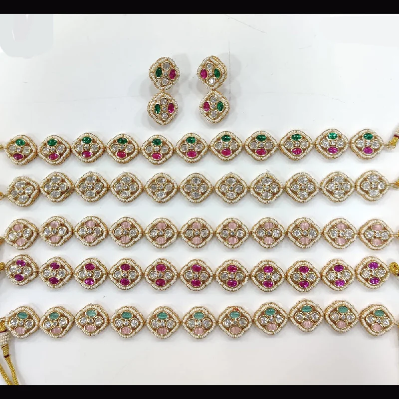 Unique Opal Necklace-JCM Gold Plated Gold Plated Polki Kundan And Pearls Choker Necklace Set