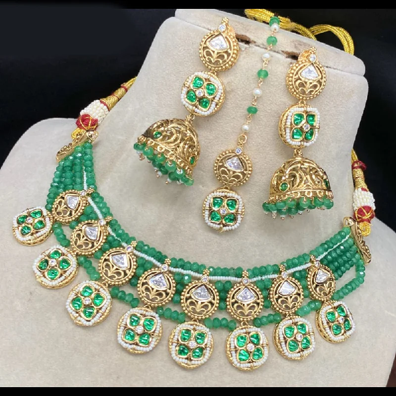 Statement Chunky Necklace-Amoliya Jewels Gold Plated Polki Kundan Stone And Pearls Necklace Set