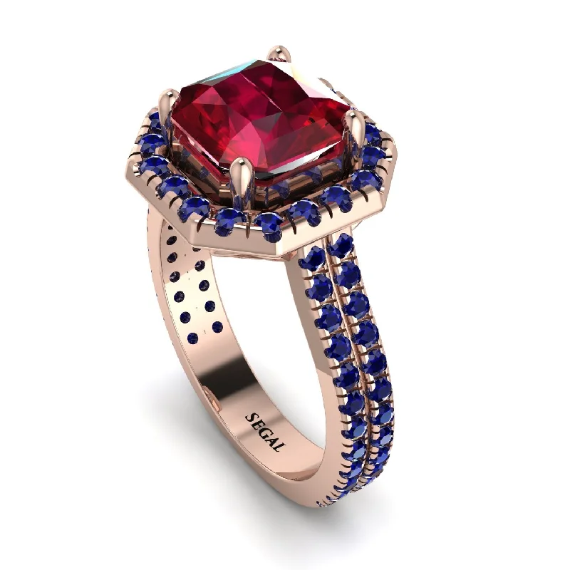 Custom Wedding Band-Gorgeous Radiant Cut Ruby Pave Double Shank Engagement Ring With Hidden Stone - Felicity No. 71