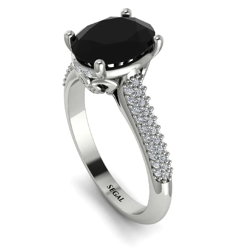 Colored Gemstone Ring-Luxury Pave Oval Cut Black Diamond Engagement Ring With Hidden Stone - Ophelia No. 9