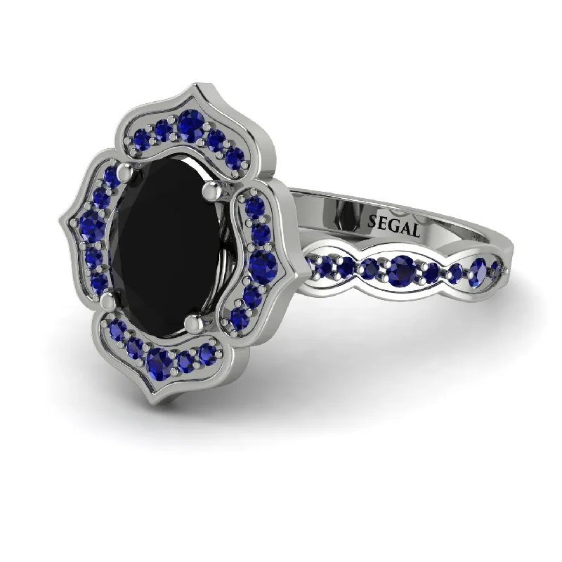 Elegant Diamond Wedding Ring-Decorated Halo Oval Black Diamond Engagement Ring - Faith No. 69