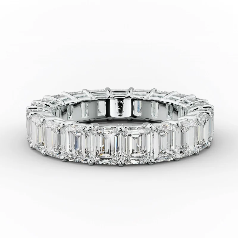 Simple Diamond Ring-5.0 Carat Emerald Cut Diamond Eternity Band Shared Prong