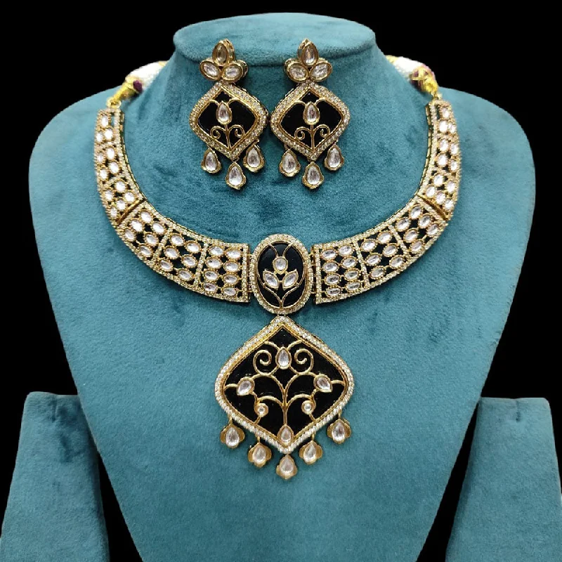 Luxury Sapphire Necklace-Akruti Collection Gold Plated Kundan Stone Necklace Set