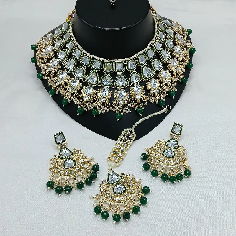 Classic Heart Necklace-Lucentarts Jewellery Gold Plated Kundan Stone Pearls And Meenakari Choker Necklace Set