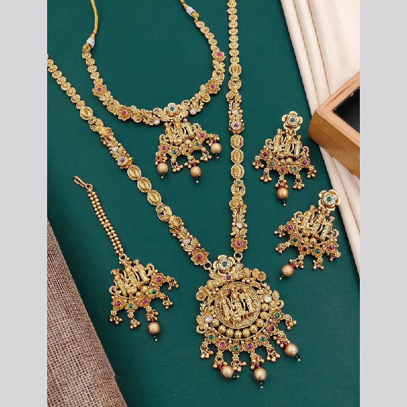 Unique Gemstone Necklace-Neetu Art Gold Plated Pota Stone Double Necklace Set