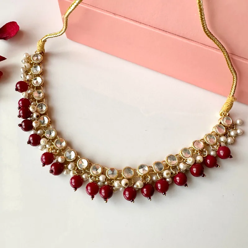 Double Chain Necklace-Jeena Necklace (Maroon)