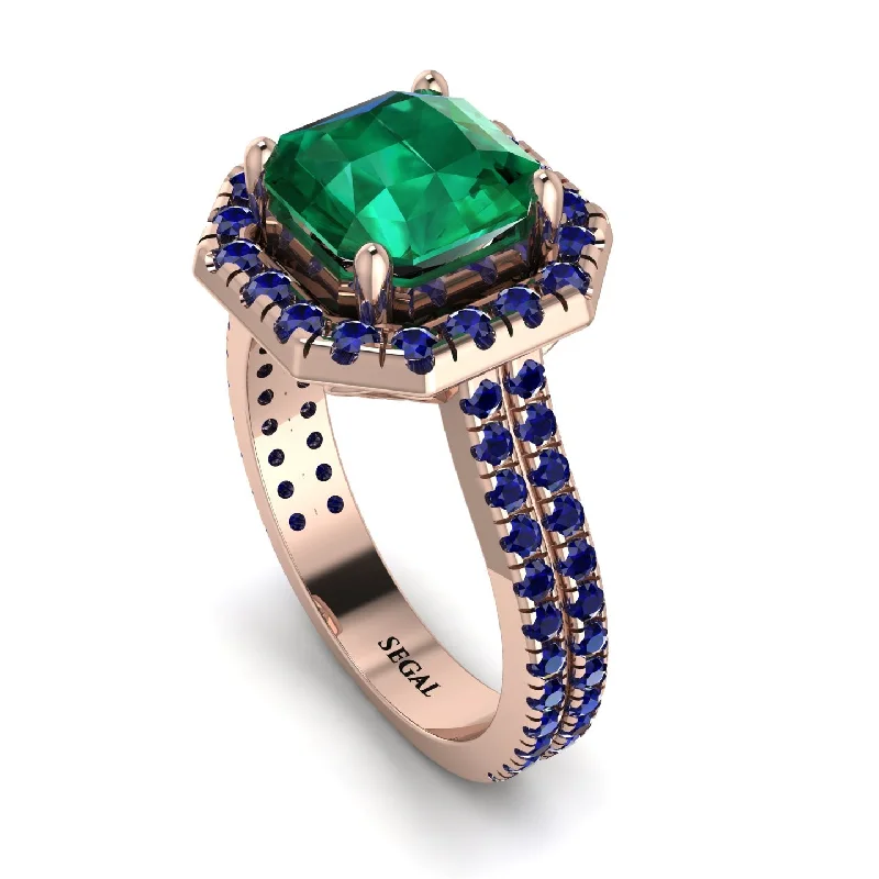 Luxury Ruby Ring-Gorgeous Radiant Cut Emerald Pave Double Shank Engagement Ring With Hidden Stone - Felicity No. 65