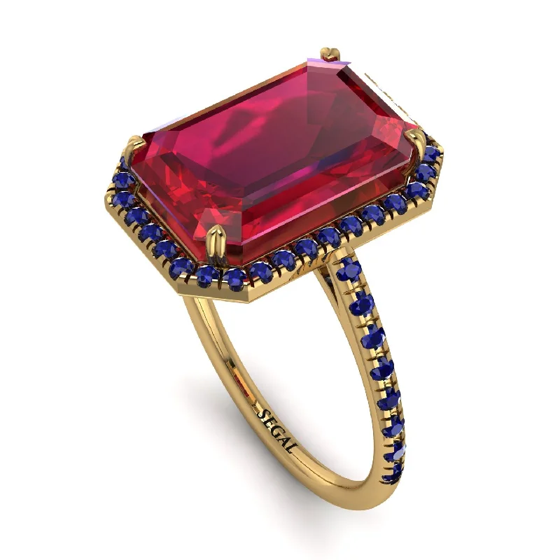 Statement Emerald Ring-Emerald Cut Ruby Pave Engagement Ring - Nancy No. 70