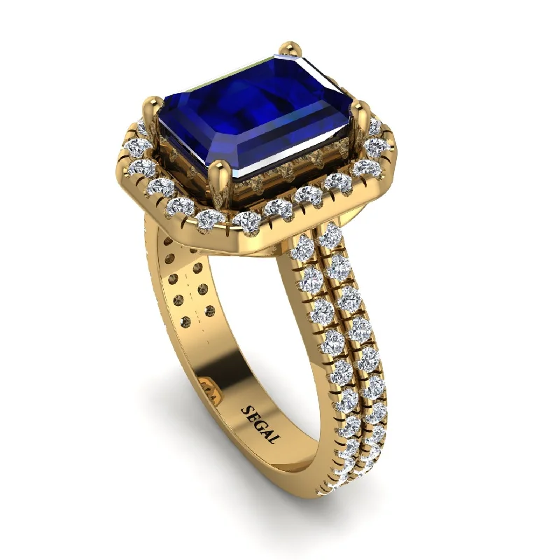 Black Sapphire Ring-Gorgeous Emerald Cut Sapphire Pave Double Shank Engagement Ring With Hidden Stone - Veronica No. 13