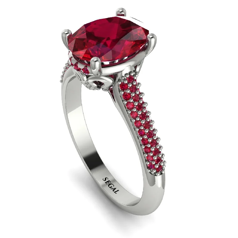 High-End Silver Ring-Luxury Pave Oval Cut Ruby Engagement Ring With Hidden Stone - Ophelia No. 57