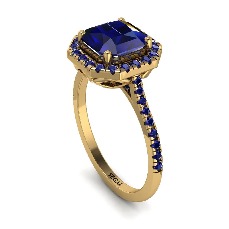 Classic Gold Ring with Diamonds-Gorgeous Radiant Cut Sapphire Pave Engagement Ring With Hidden Stone - Felicity No. 73