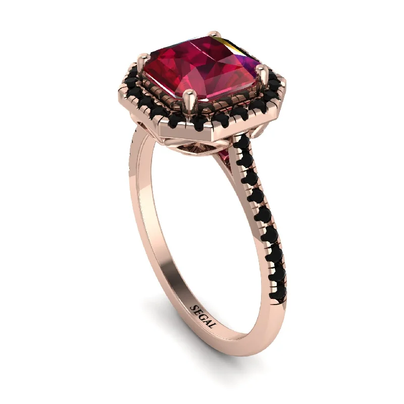 Gold Diamond Band-Gorgeous Radiant Cut Ruby Pave Engagement Ring With Hidden Stone - Felicity No. 41