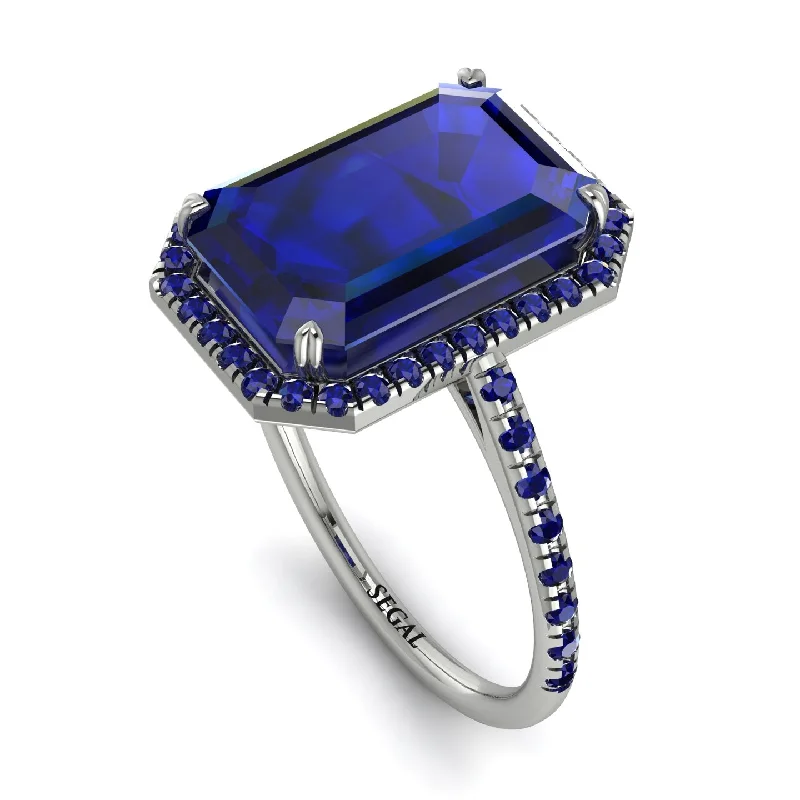 Designer Gold Ring-Emerald Cut Sapphire Pave Engagement Ring - Nancy No. 75