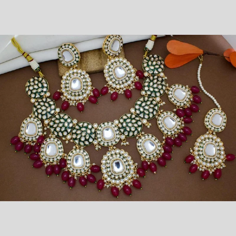 Double Layer Necklace-Manisha Jewellery Gold Plated Kundan Stone And Beads Meenakari Necklace Set