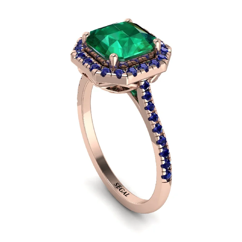 Silver Vintage Ring-Gorgeous Radiant Cut Emerald Pave Engagement Ring With Hidden Stone - Felicity No. 65