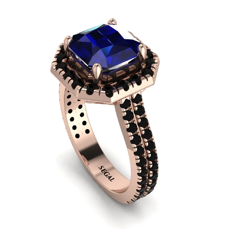 Elegant Sapphire Ring-Gorgeous Radiant Cut Sapphire Pave Double Shank Engagement Ring With Hidden Stone - Felicity No. 44