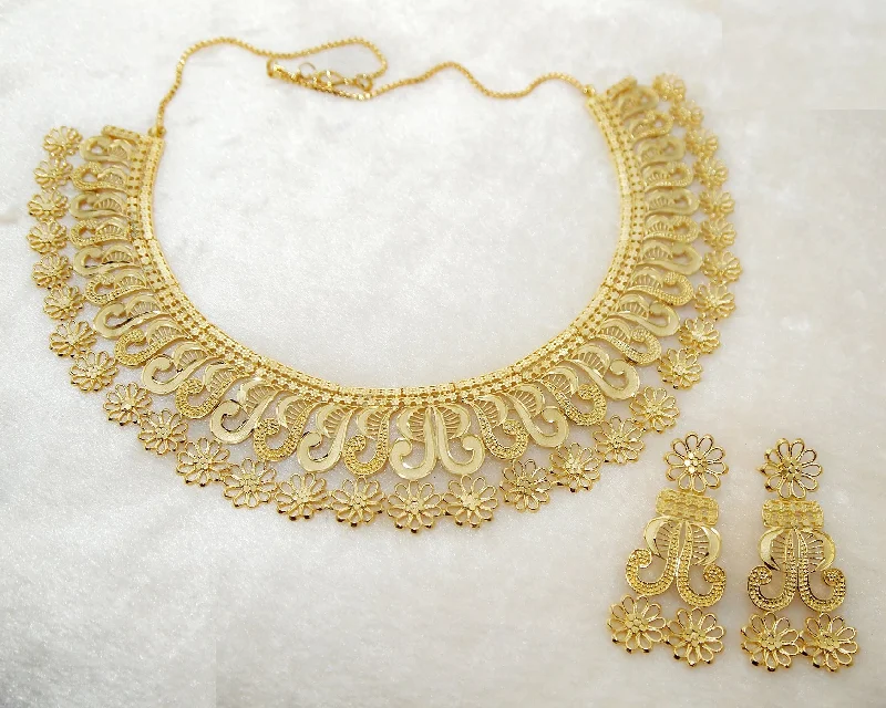 Custom Birthstone Necklace-Bhavi Jewels Forming Gold Plated Copper Necklace Set - 1107805