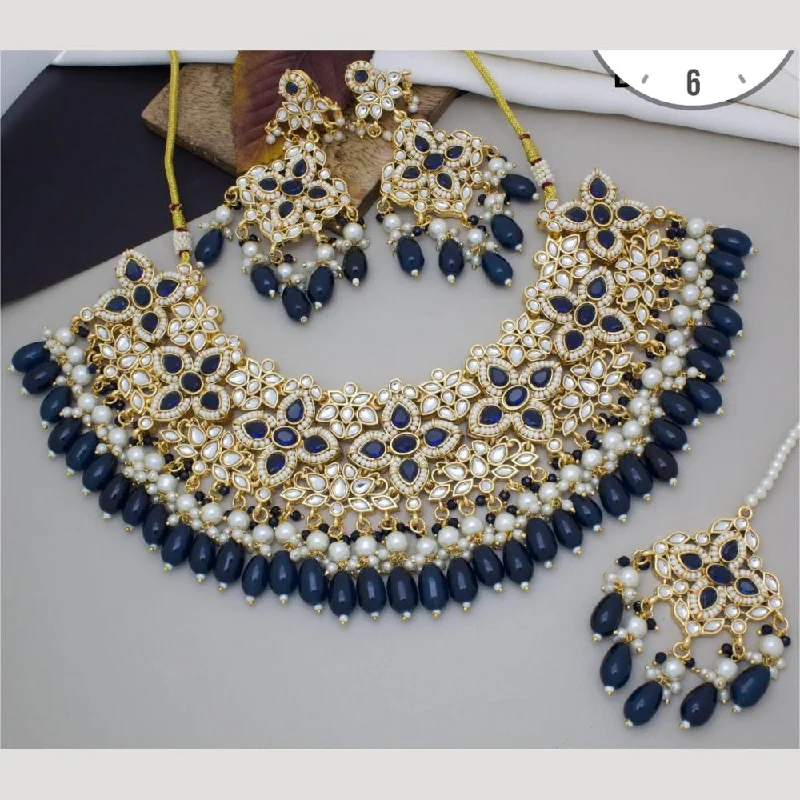 Handcrafted Pendant Necklace-Manisha Jewellery Gold Plated Kundan Stone And Pearls Necklace Set