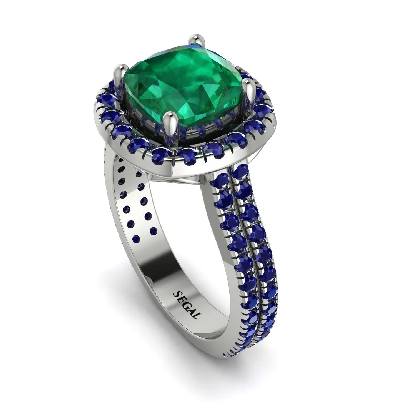 Statement Cocktail Ring-Gorgeous Cushion Cut Emerald Pave Double Shank Engagement Ring With Hidden Stone - Kira No. 66