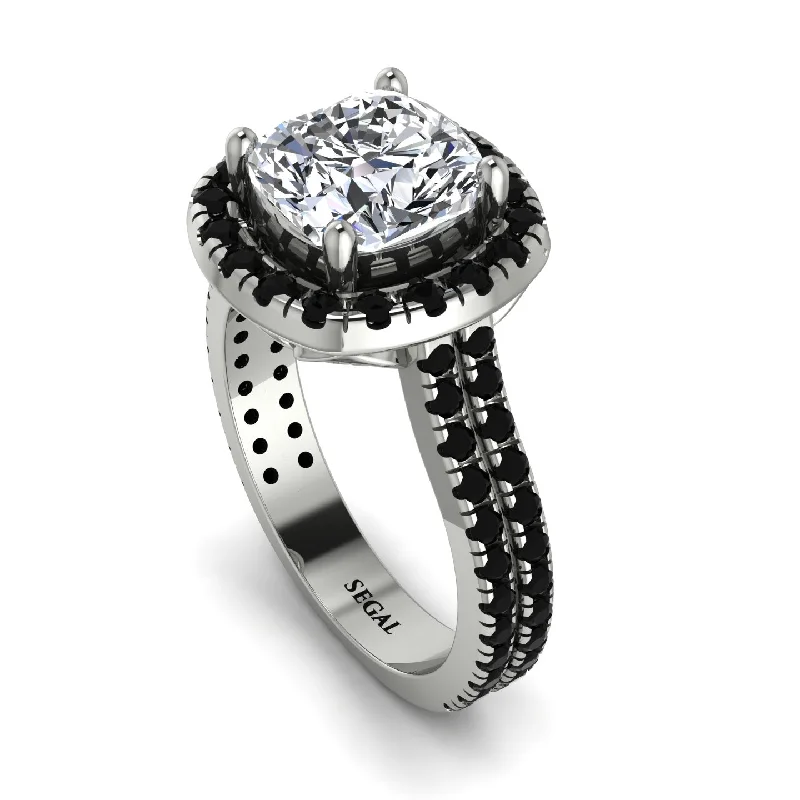 High-End Silver Ring-Gorgeous Cushion Cut Diamond Pave Double Shank Engagement Ring With Hidden Stone - Kira No. 33