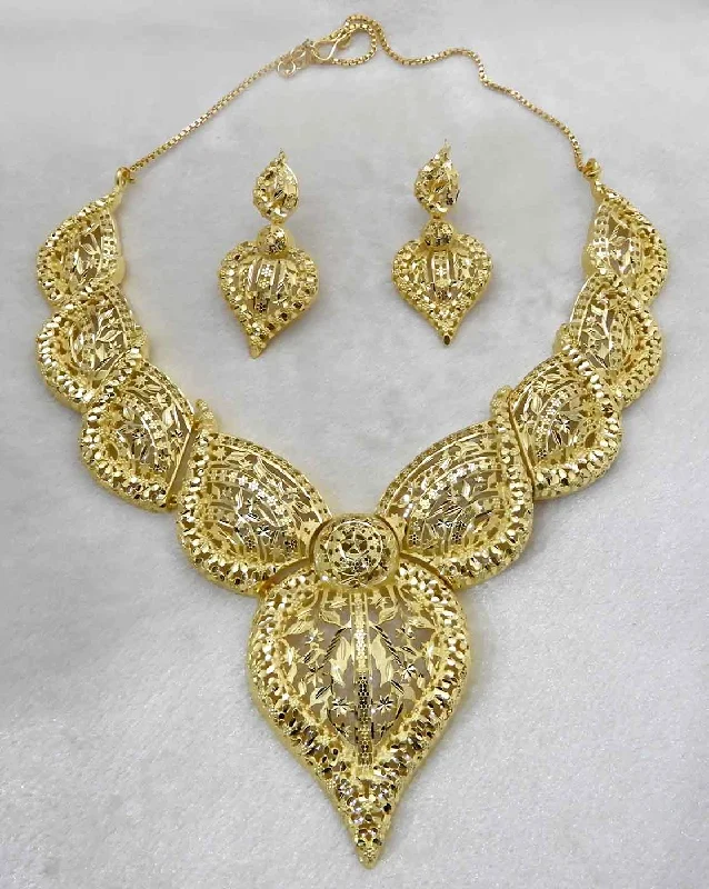 Luxury Gold Necklace-Bhavi Jewels Forming Gold Plated Copper Necklace Set - 1107860