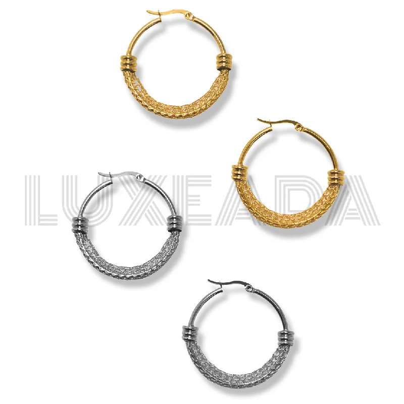 Simple Pearl Earrings-Half Mesh Hoops