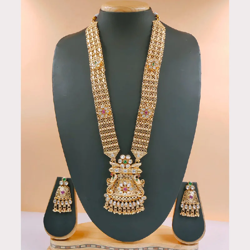 Chunky Bead Necklace-Akruti Collection Gold Plated Crystal Stone Long Necklace Set