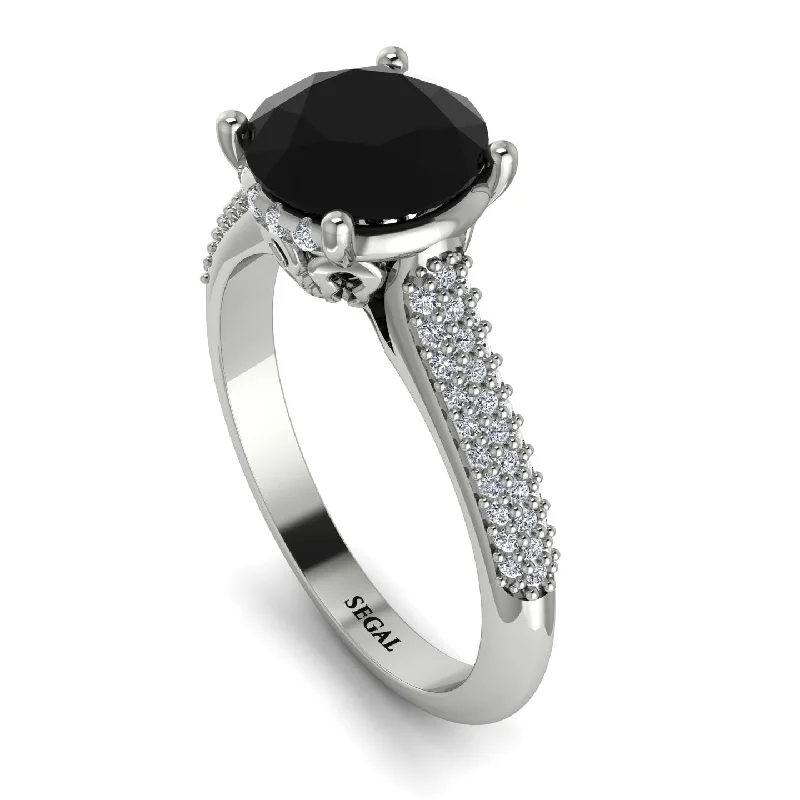 Women's Sapphire Ring-Luxury Pave Round Cut Black Diamond Engagement Ring With Hidden Stone - Miracle No. 9