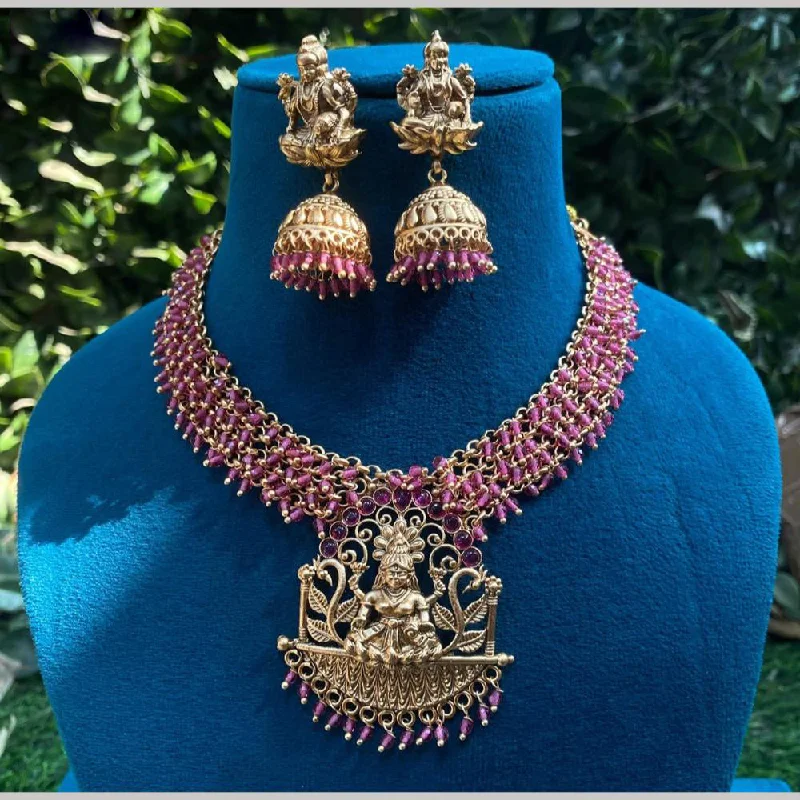 Personalized Name Plate Necklace-Royal Kundan Jewellery Gold Plated Pota  Stone Necklace Set