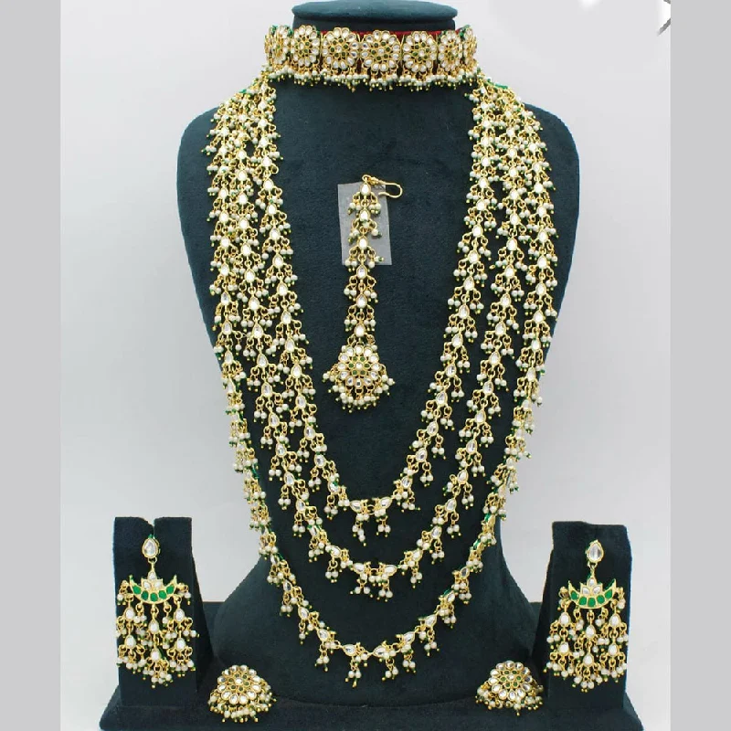 Luxury Diamond Pendant Necklace-Manisha Jewellery Gold Plated kundan Stone And Pearls Double Necklace Set