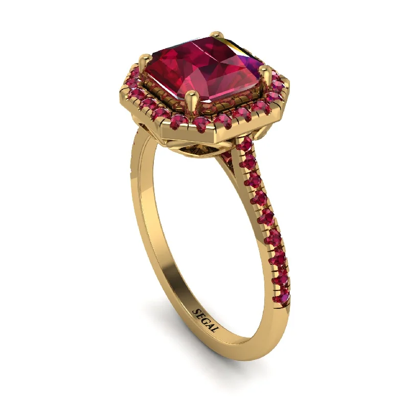 Classic Diamond Wedding Band-Gorgeous Radiant Cut Ruby Pave Engagement Ring With Hidden Stone - Felicity No. 55