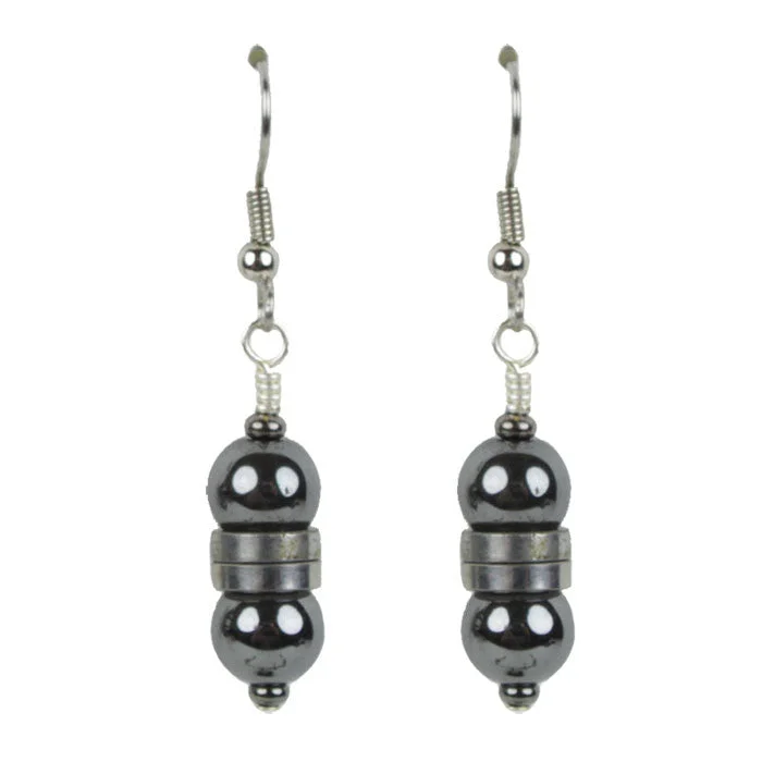 Round Gold Earrings-Double Roller & Hematite Earrings